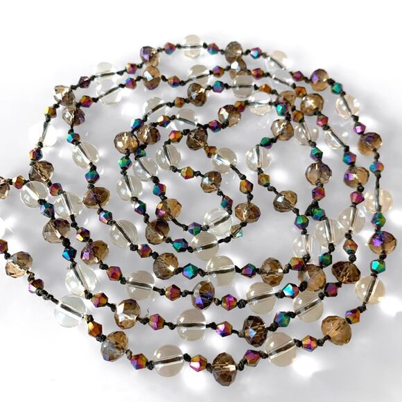 Vintage Aurora Borealis Crystal Hand Knotted Necklace - Picture 3 of 5